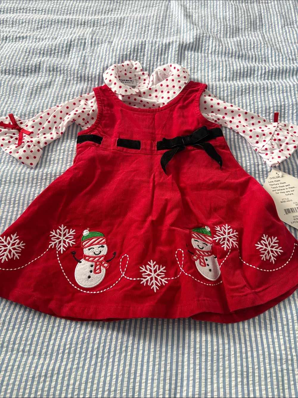 Girls Red Holiday Corduroy Dress with Polka Dot Top